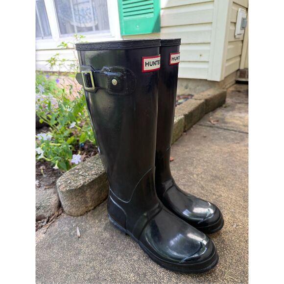 Hunter Original Gloss Tall Black Boots Women W23616 Size 7 - Picture 1 of 6